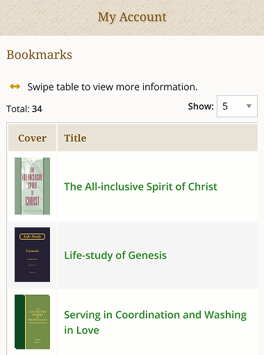 Bookmarks page