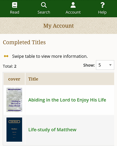 Completed titles page