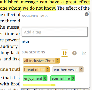 Create tag or choose from previous tags
